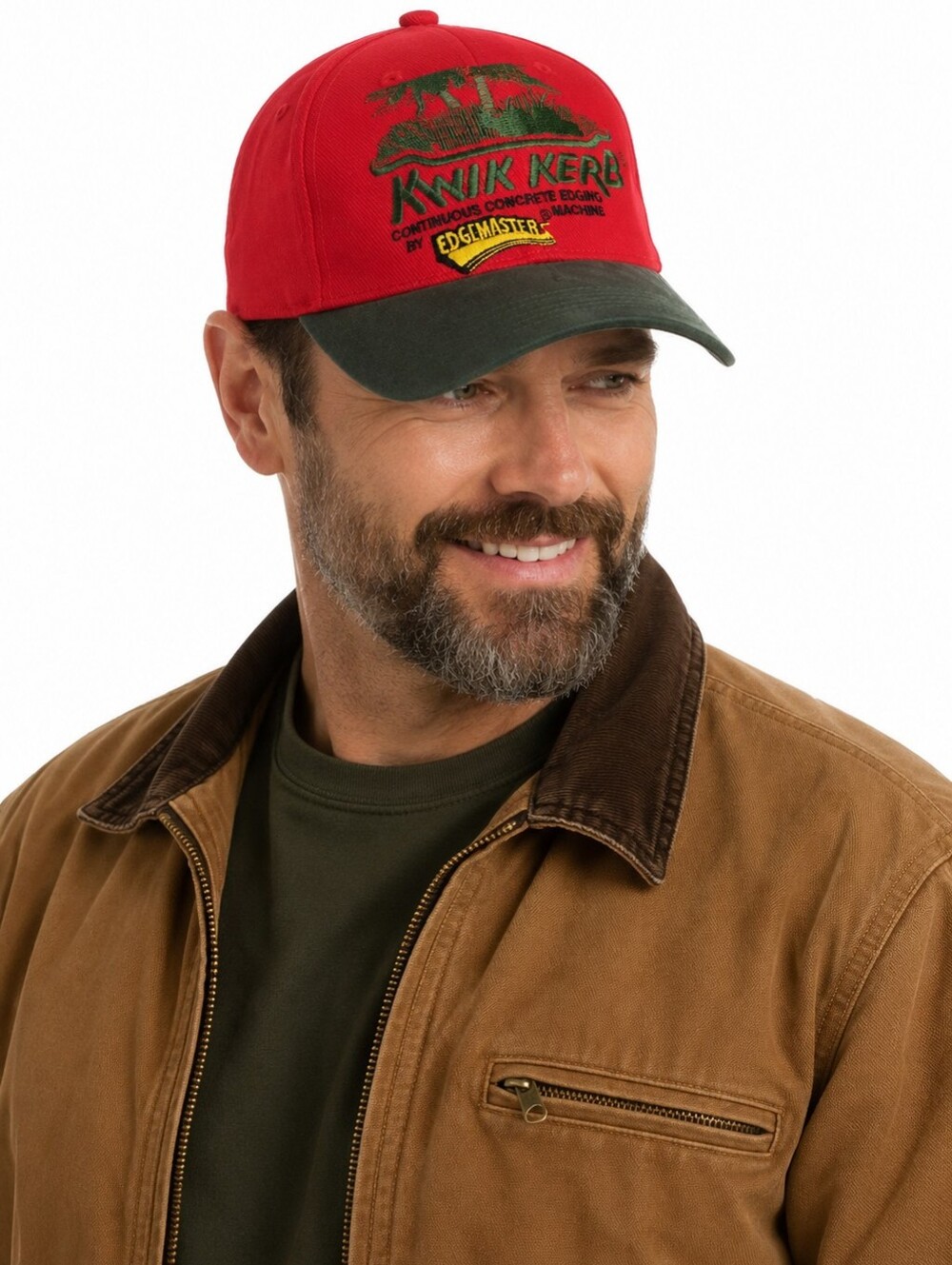 Kwik Kerb Edgemaster Embroidered Advertising Hat Red Green Suede Bill OS